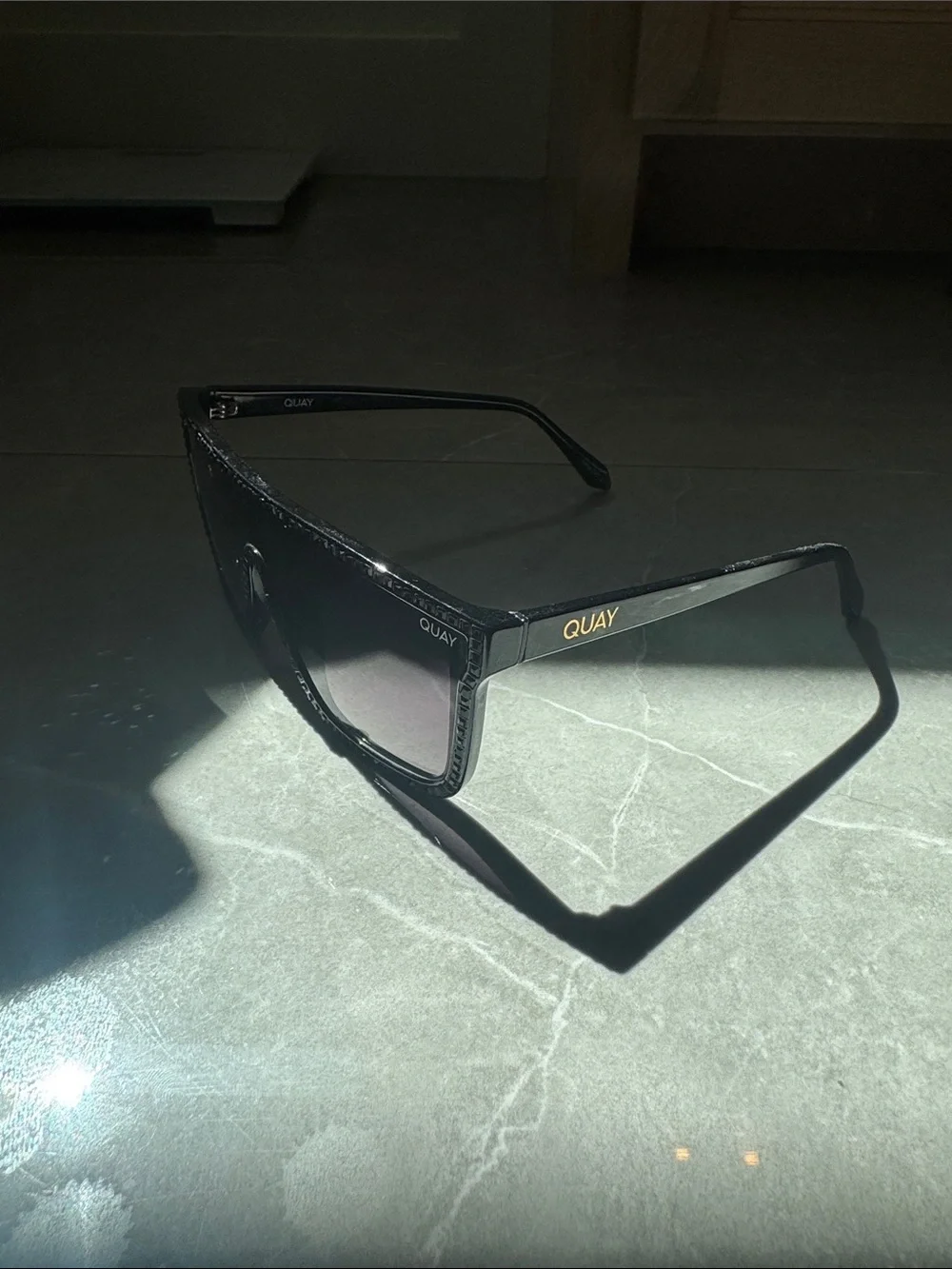 Quay Australia Black Shield Sunglasses with Purple Gradient Lenses